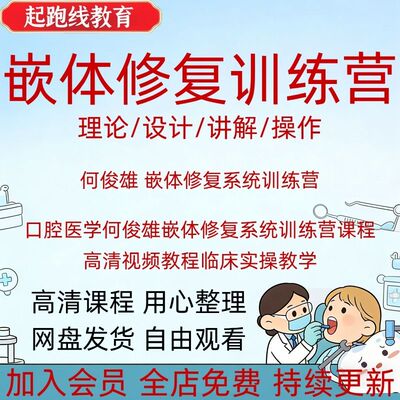 口腔医学何俊雄嵌体修复系统训练营课程高清视频教程临床实操教学