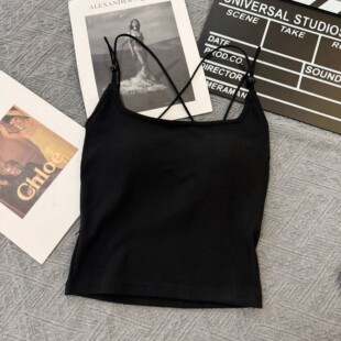 RC棉早秋750 辣妹珠珠交叉双肩带吊带背心带胸垫舒适百搭美背上衣