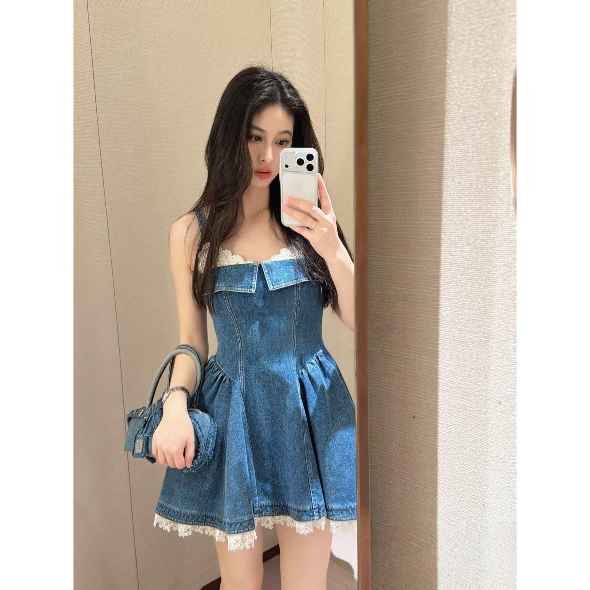 JR 专柜正品 2026春季新款 牛仔蕾丝拼接千金连衣裙女士XSJ1L05B