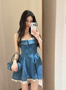 JR 专柜正品 2026春季新款 牛仔蕾丝拼接千金连衣裙女士XSJ1L05B