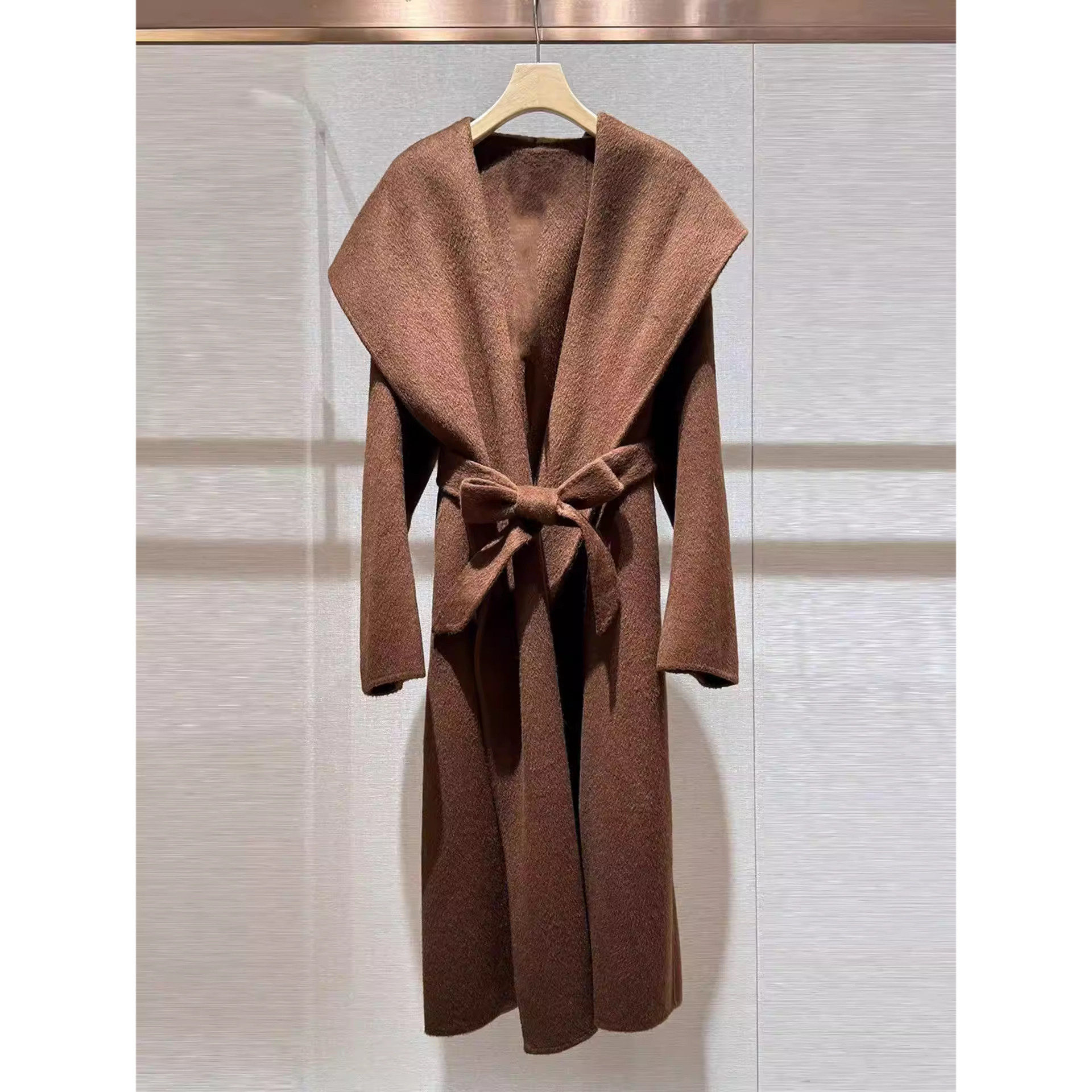 JR 专柜正品2025冬新款 系带名媛气质连帽毛呢大衣女外套XRJ7D02D