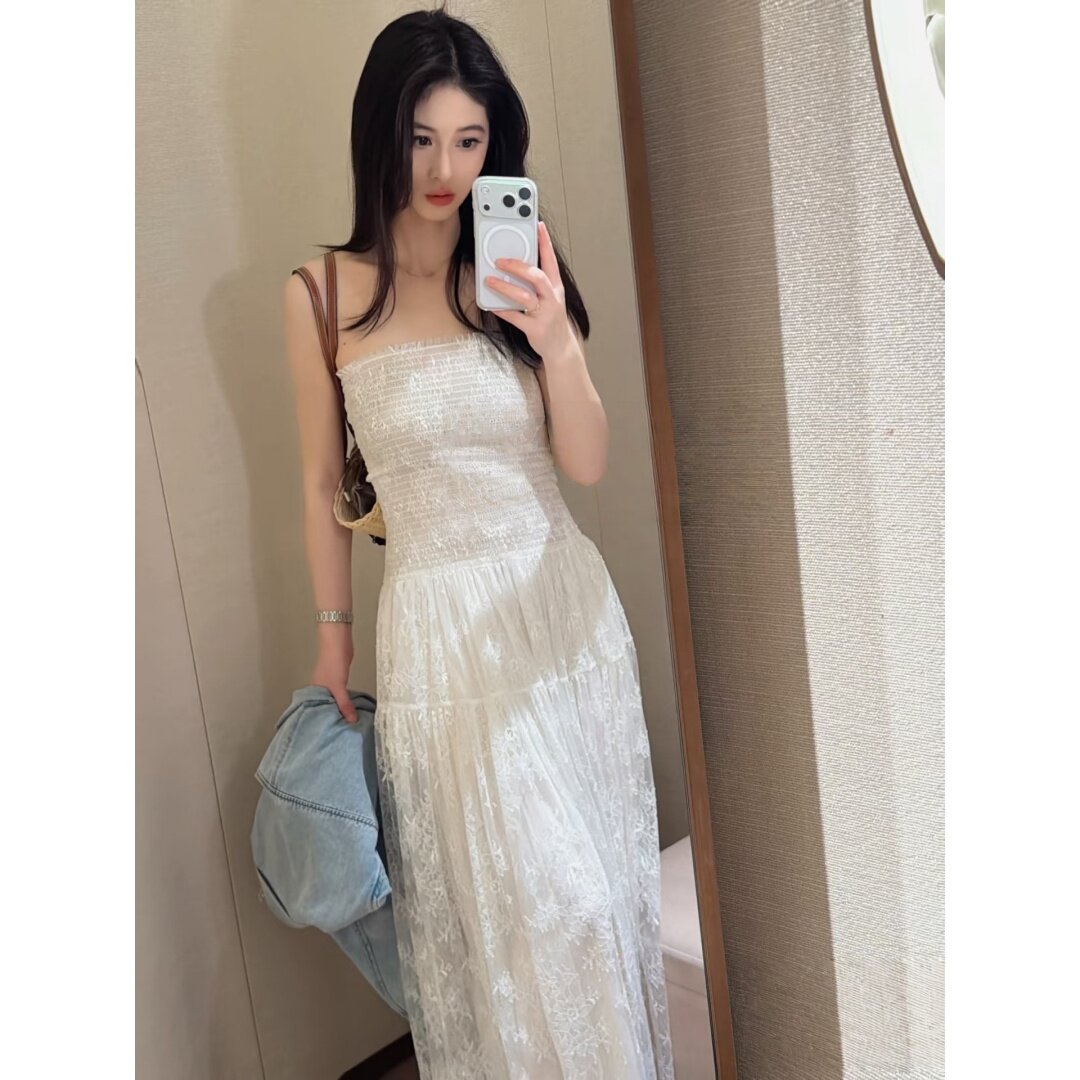 JR 专柜正品2026夏季新款 设计感蕾丝度假风抹胸连衣裙女XSJ3L05B