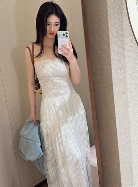 JR 专柜正品2026夏季新款 设计感蕾丝度假风抹胸连衣裙女XSJ3L05B