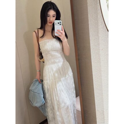 JR 专柜正品2026夏季新款 设计感蕾丝度假风抹胸连衣裙女XSJ3L05B