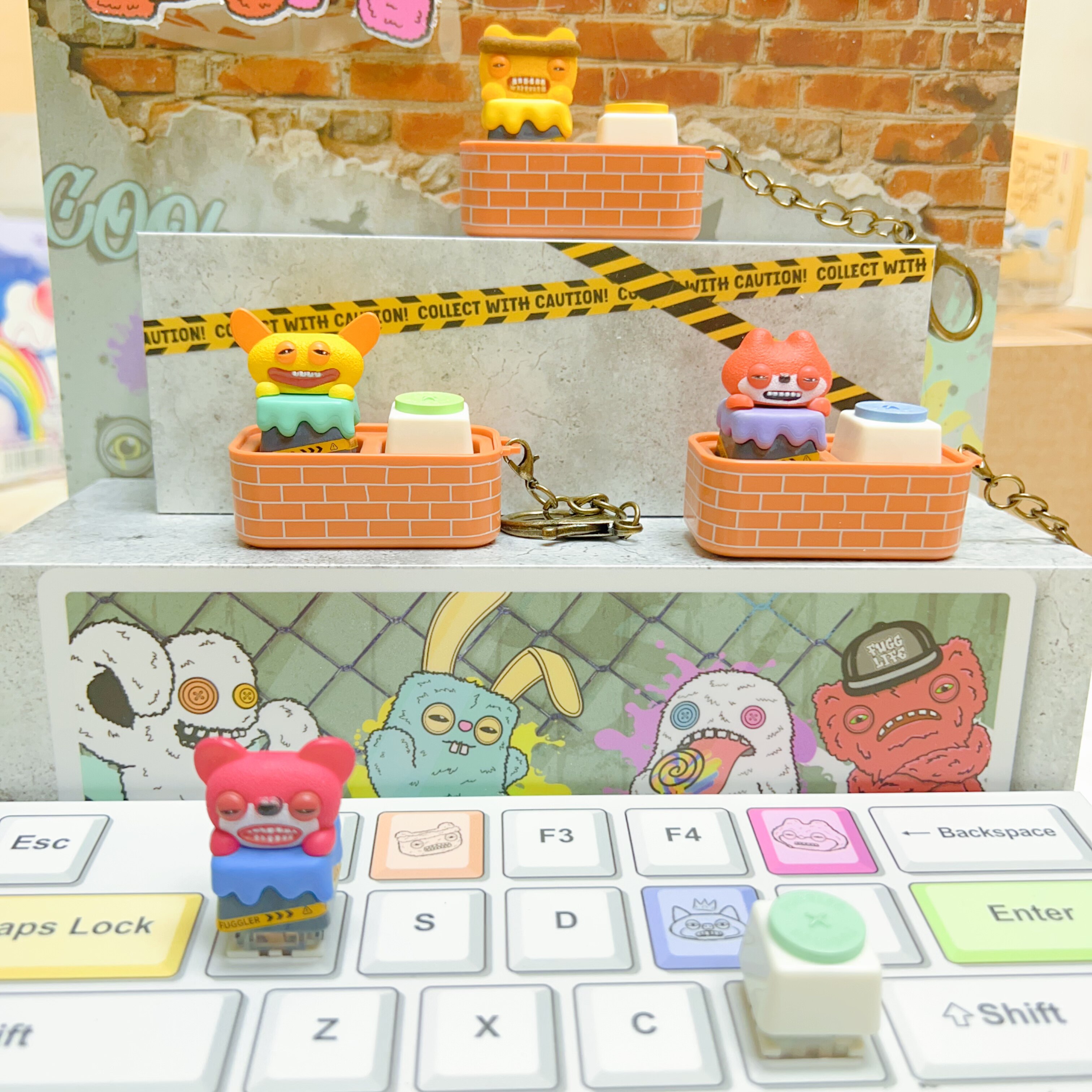 Fuggler机械键盘键帽钥匙扣可拆卸键帽解压丑萌牙齿怪兽玩具