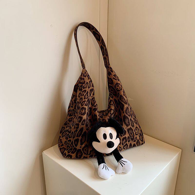 米奇单肩包2025新款流行豹纹休闲托特大容量通勤包包斜挎包手提包