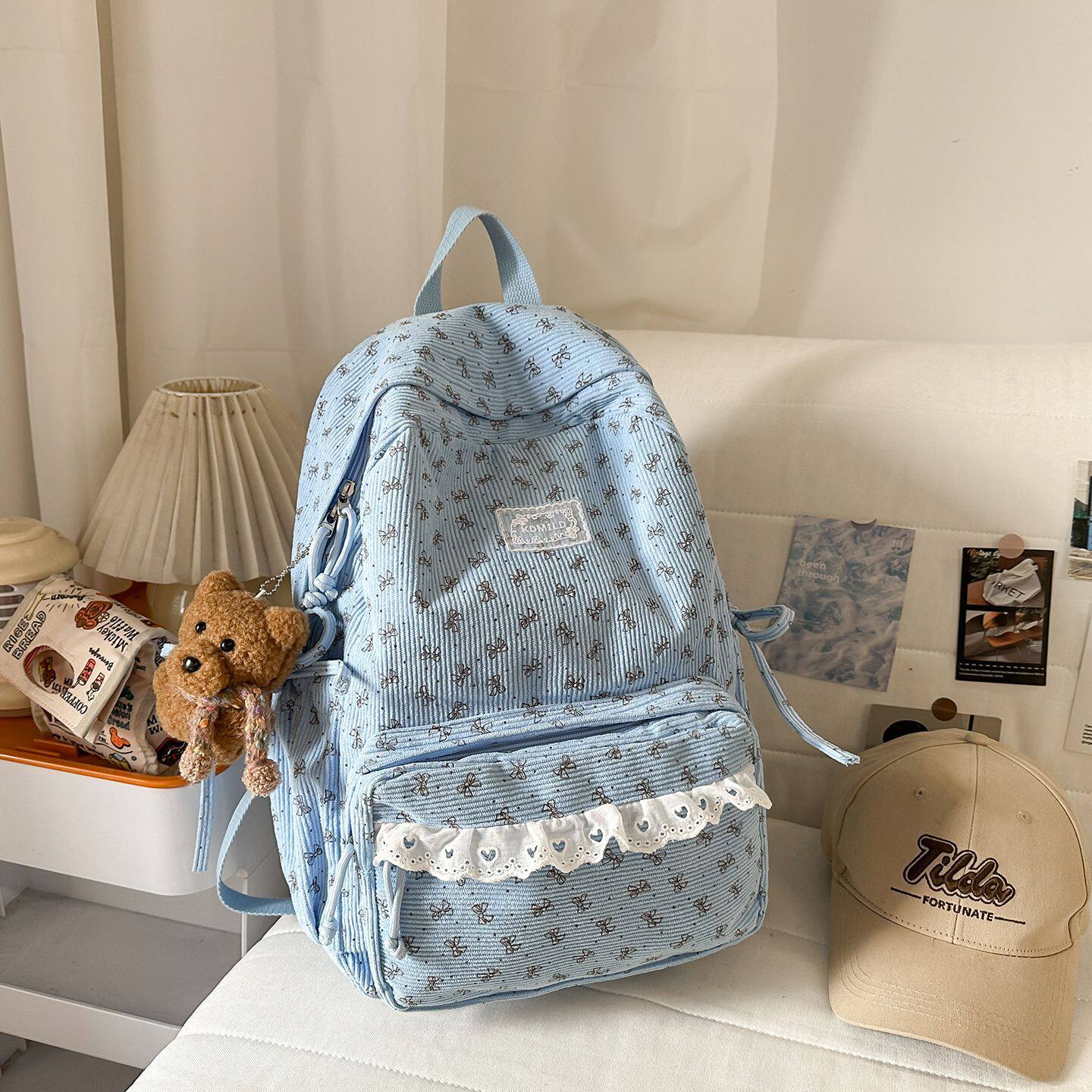 2026新款蝴蝶结波点蕾丝少女心双肩包高颜值潮流可爱百搭书包