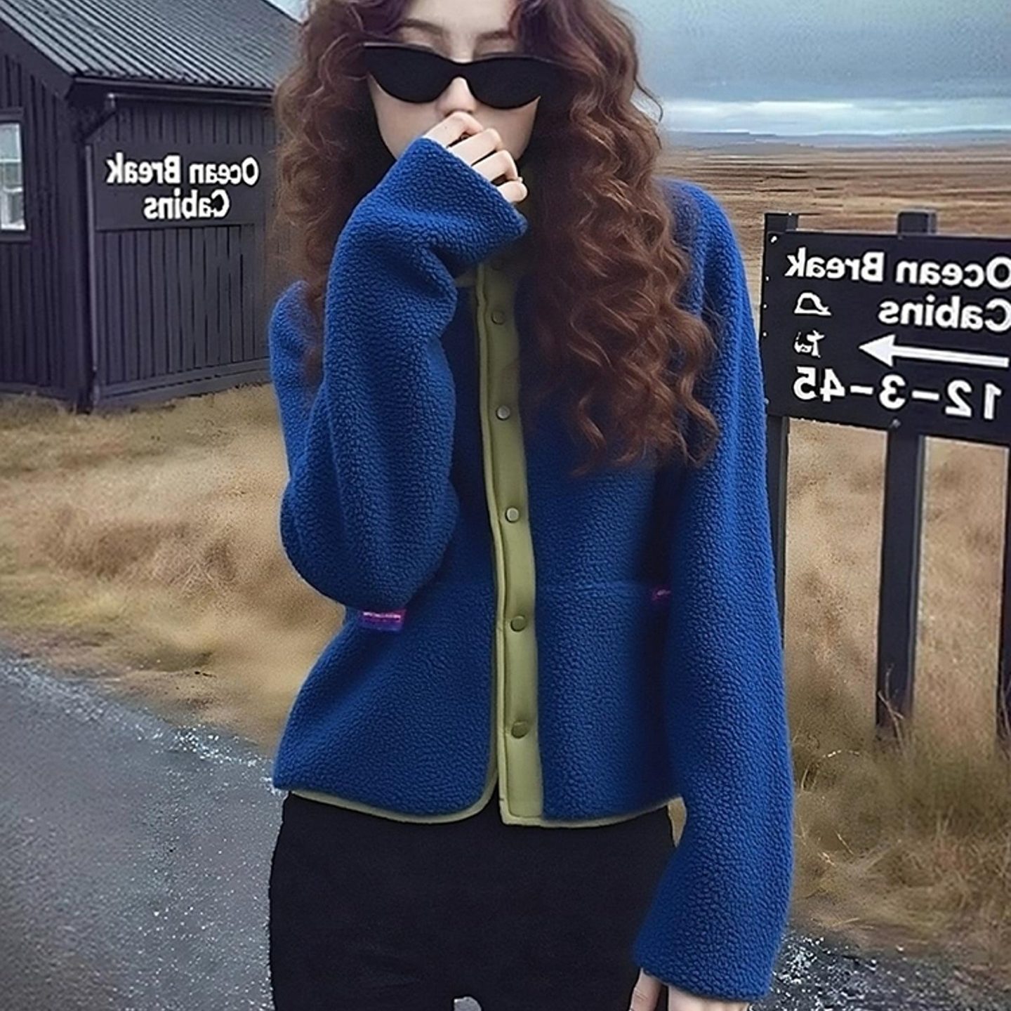 外贸撤回爆款今年流行小香风独特高级感超好看蓝色羊羔毛厚外套女