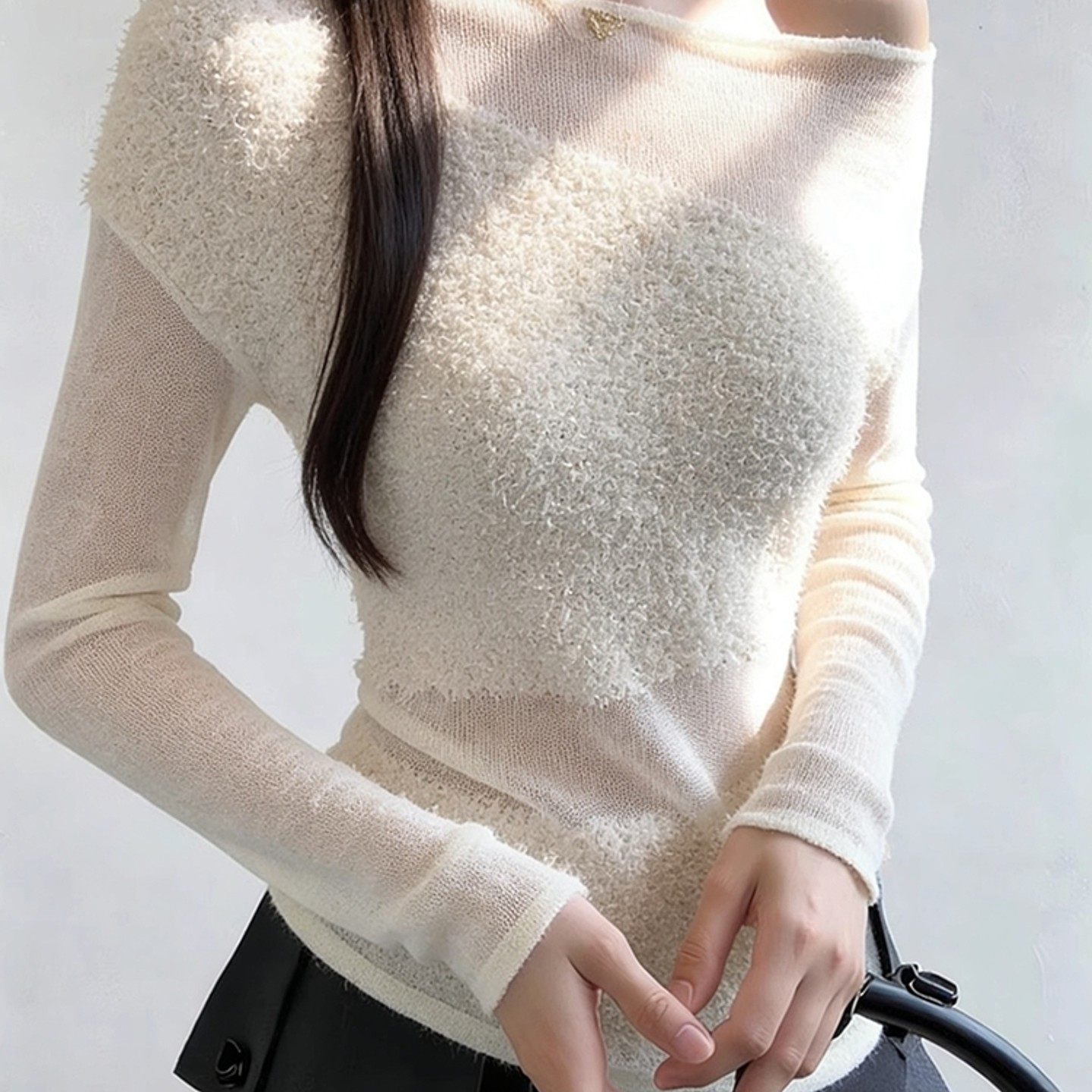 外贸撤回精致高级感上衣别致独特白色薄针织拼接斜肩T恤女春季,女装/女士精品,大码内搭,淘宝优惠券,粉丝福利购,淘宝优惠卷