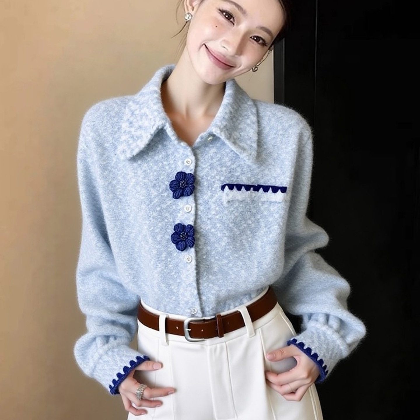 外贸撤回高端小资蓝色加厚衬衫女超好看减龄洋气法式气质保暖上衣,女装/女士精品,大码内搭,淘宝优惠券,粉丝福利购,淘宝优惠卷