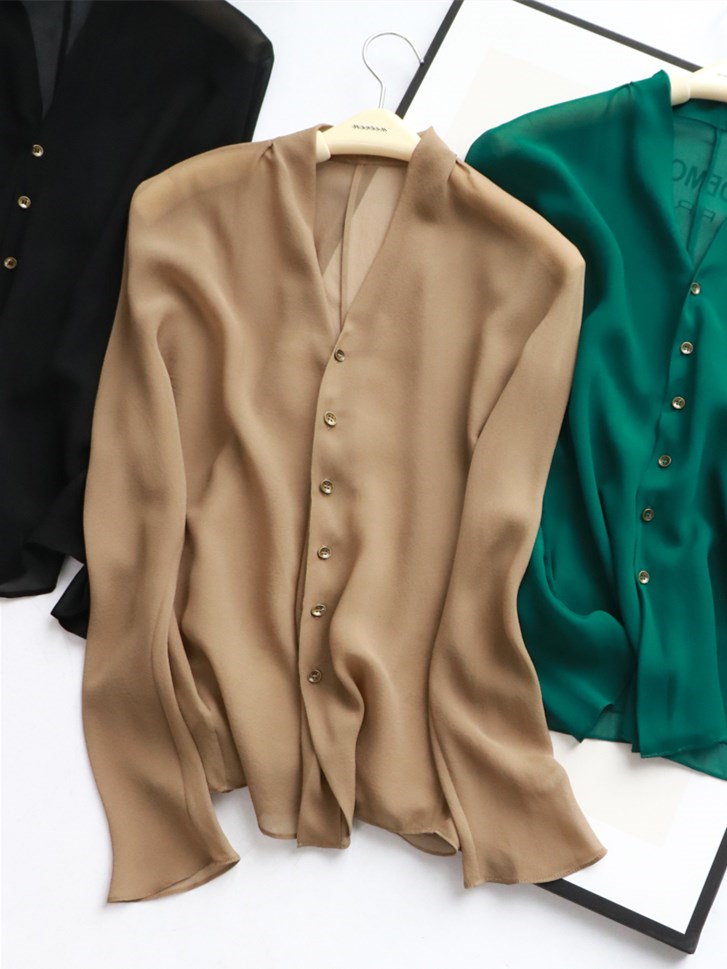 绝美风真丝连肩袖温柔法式衬衫