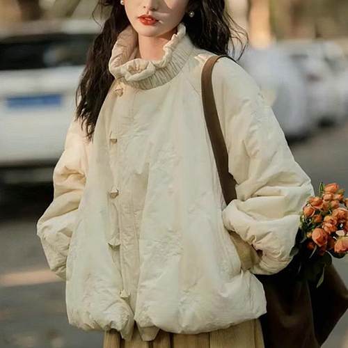 专柜撤回2025秋冬新中式高级设计感超好看宽松百搭加厚棉服外套女