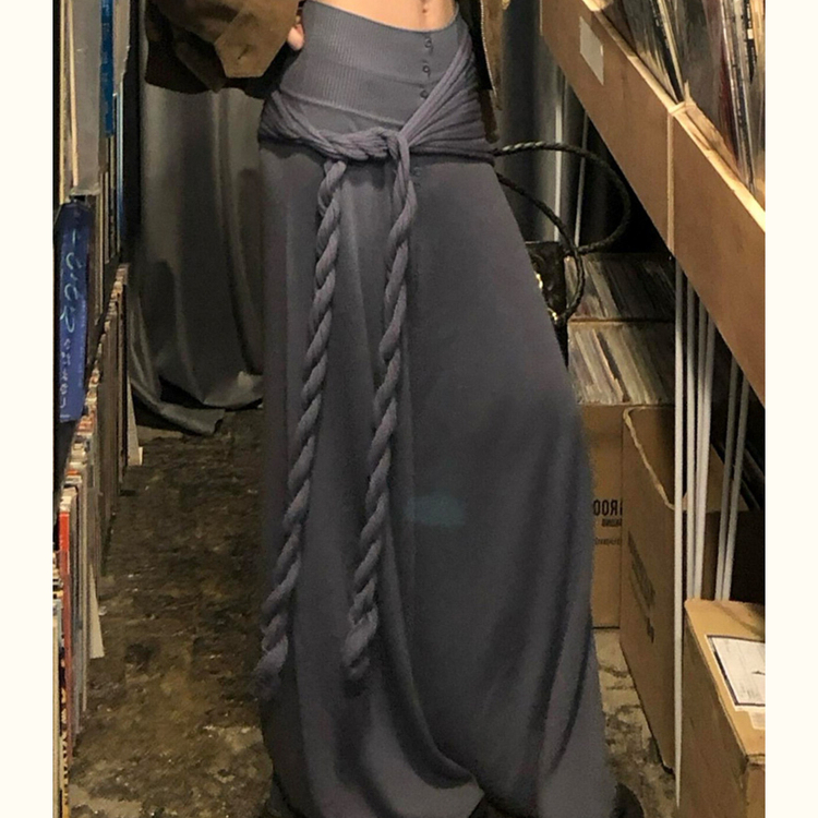 外贸撤回小众不撞款灰色扭结长款半身裙子女2025新款今年流行爆款