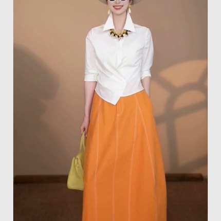 专柜撤回2025超火夏装一整套多巴胺穿搭橘色裙子女士休闲职业套装