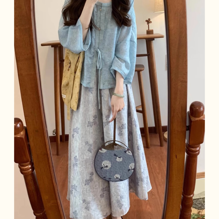 专柜撤回女装套装新中式国风洋气时尚巨好看的衬衣半身裙两件套女