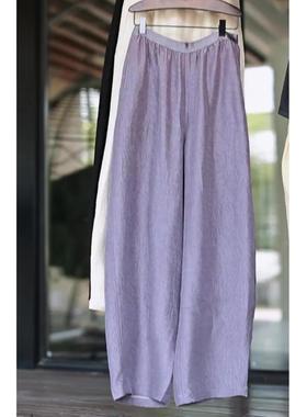 专柜撤回新款韩系多巴胺紫色醋酸花苞裤子女高级感薄款休闲镰刀裤