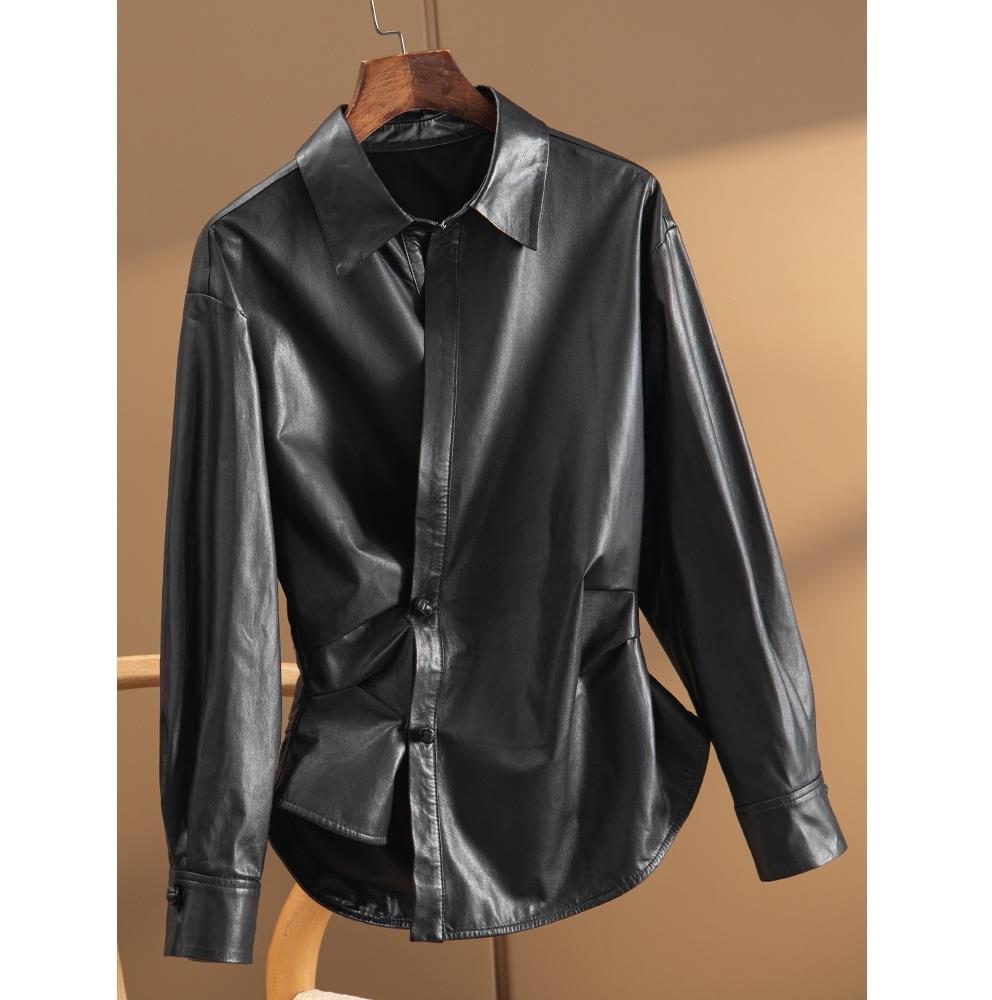 品牌折扣店清仓意大利小众皮衬衫