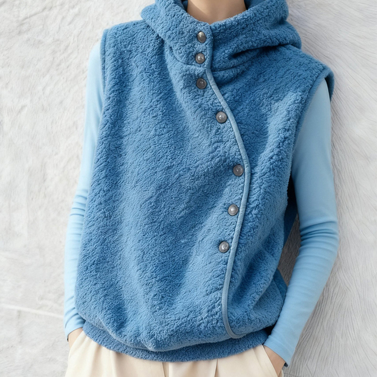 外贸撤回多巴胺独特超好看高级感蓝色羊羔毛摇粒绒马夹外套女秋冬