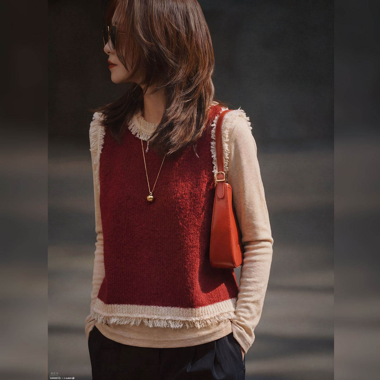 外贸撤回新款红色针织马甲女木耳边撞色设计通勤百搭时尚无袖上衣,女装/女士精品,大码内搭,淘宝优惠券,粉丝福利购,淘宝优惠卷