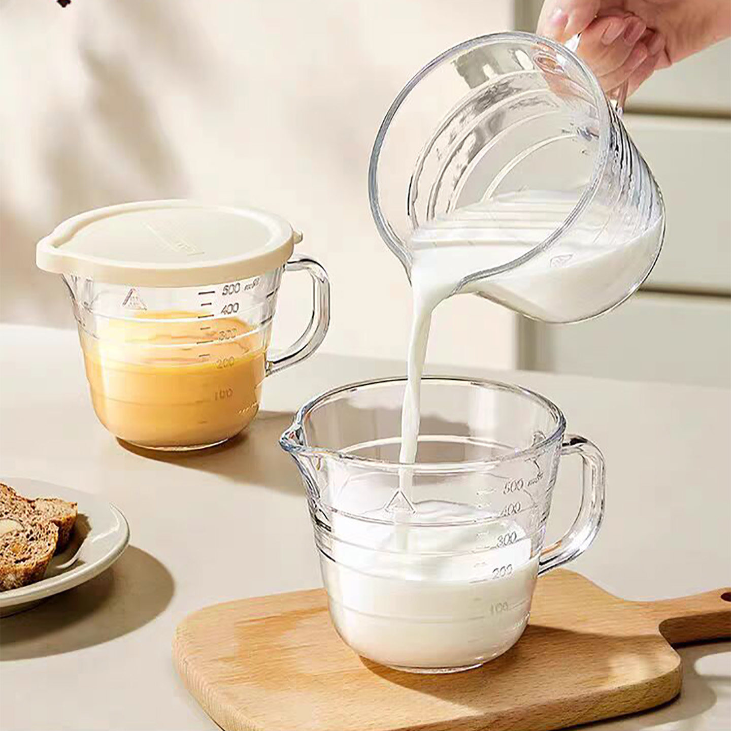 拉花杯玻璃大号专用杯鹰嘴尖嘴带刻度杯子浓缩咖啡萃取杯带盖量杯