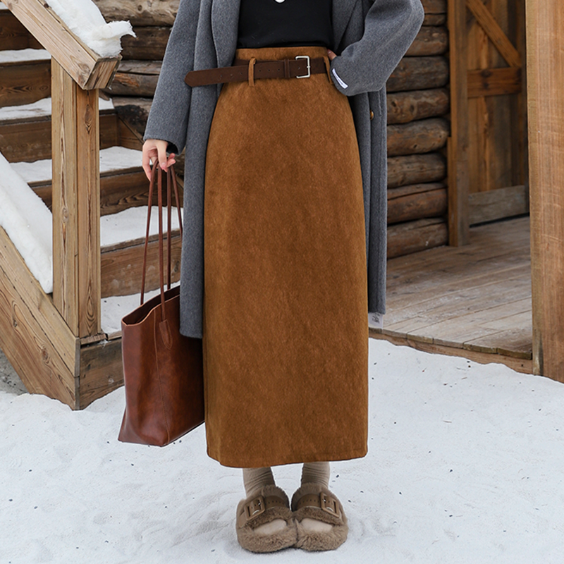 轻熟简约风羊毛半身裙女2025秋冬高腰A字直筒OL中长款焦糖色裙子