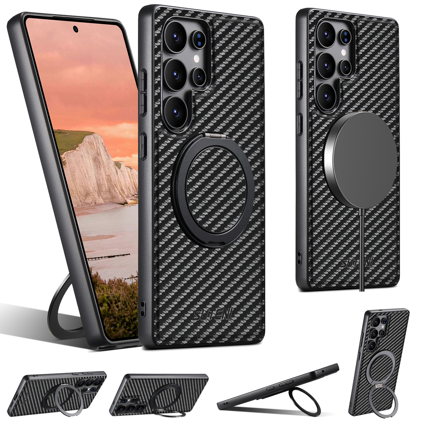 2026三星S25Ultra磁吸无线充电360°旋转支架指环扣皮套S24手机壳