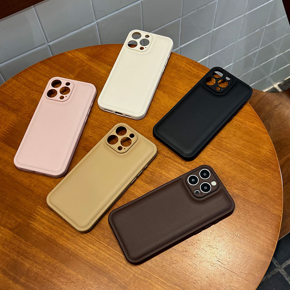 2026皮纹面包壳适用苹果17promax纯色皮纹iPhone16柔软触感手机壳