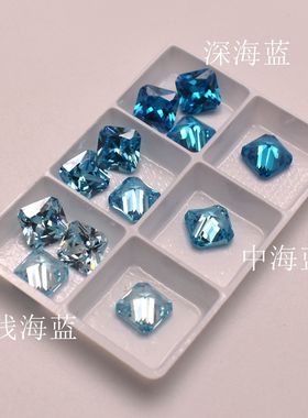 海蓝宝石倒角正方形DIY戒指戒面裸石合成托帕石戒面宝石珠宝配石