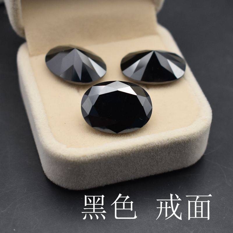 黑色宝石椭圆形戒面裸石尖底钻刻面蛋面 黑色锆石DIY饰品配石