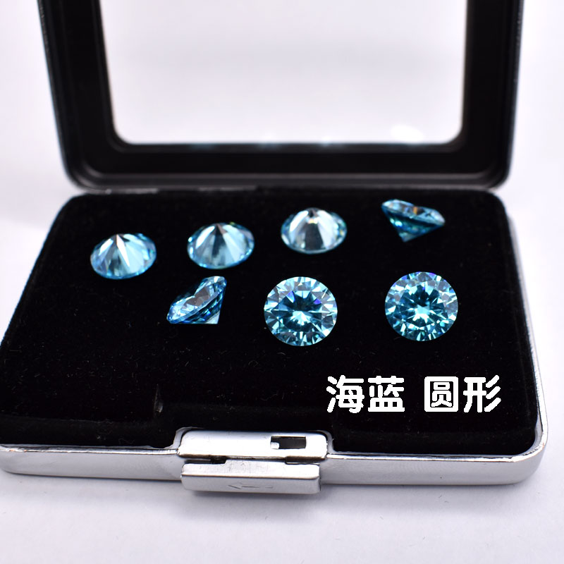 海蓝宝石圆形裸石diy首饰品镶嵌裸碎钻天空蓝色戒指吊坠配石