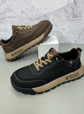 斯普盾2025秋季头层牛皮男鞋男士真皮低帮厚底软底休闲皮鞋