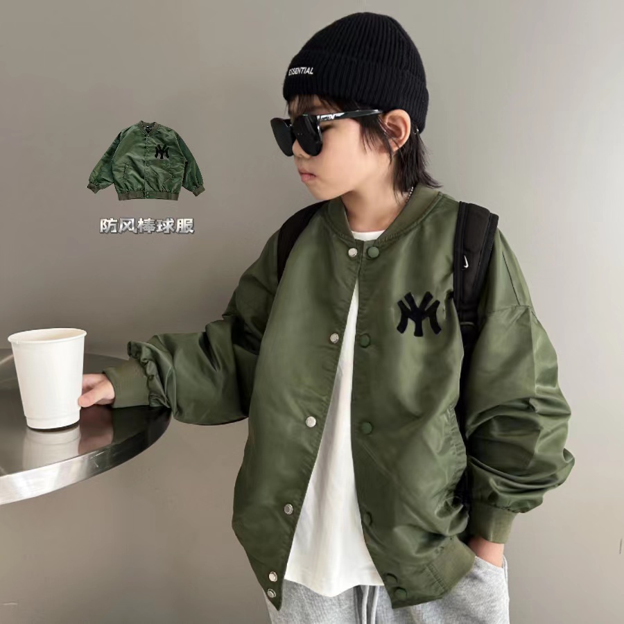 童装外套春秋男童绿色棒球服潮