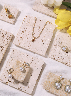 ins风饰品珠宝拍照道具文艺大理石冷淡侘寂风石头砖块摆件摄影网红洞洞石岩石化妆品首饰商业摆拍背景板