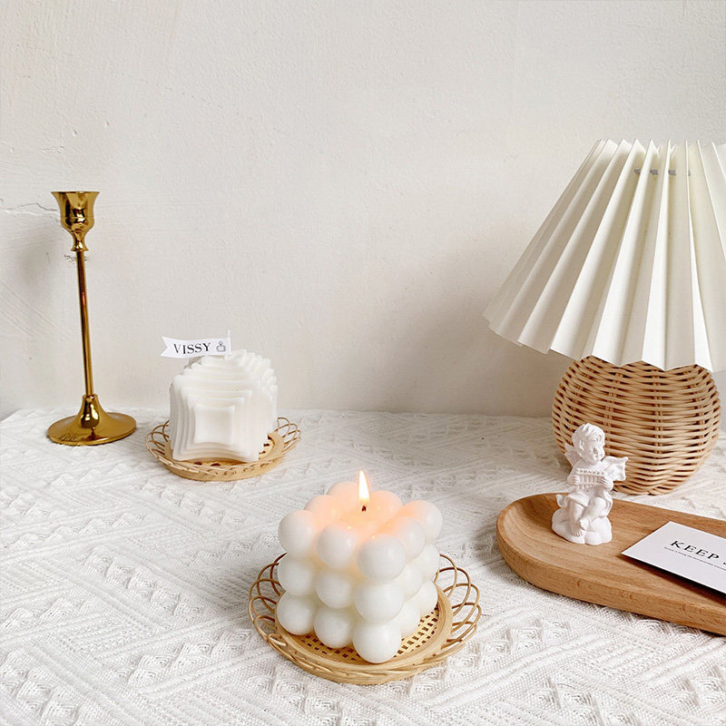 奶白色北欧简约摄影背景布摆件道具唯美文艺场景魔方蜡烛摄影装饰道具