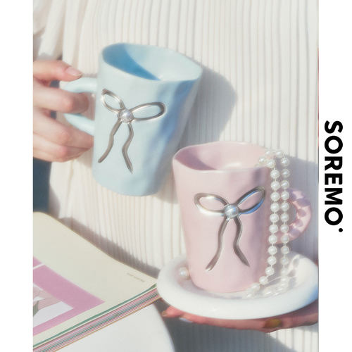 SOREMO 原创蝴蝶结马克杯芭蕾风水杯可爱韩式闺蜜女友送礼物ins风