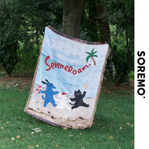 SOREMO 悠然漫步小狗盖毯重工提花毯艺术挂毯中古风沙发毯休闲毯