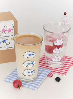 SOREMO 原创可爱水杯小狗小猫星星玻璃杯啤酒果汁饮料杯ins韩风