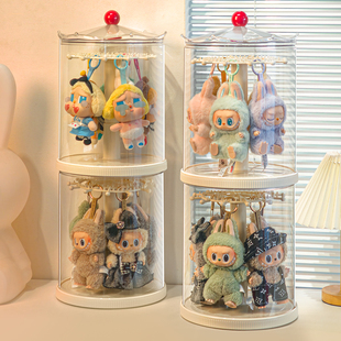 labubu展示盒透明旋转适用拉布布公仔玩偶娃娃收纳盲盒手办展示架