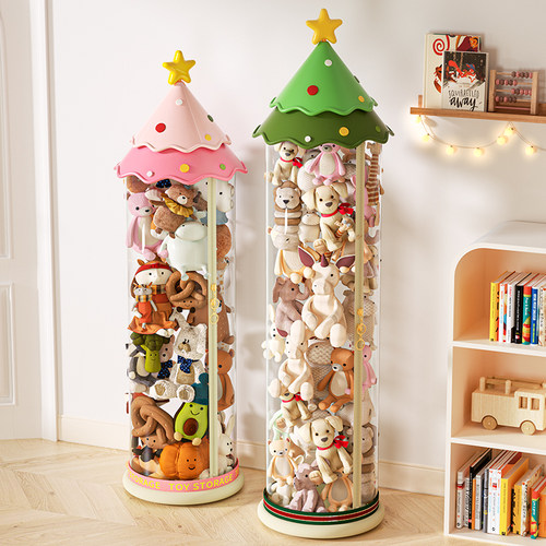 娃娃收纳桶新款创意儿童公仔整理神器透明大容量可爱玩偶防尘筒