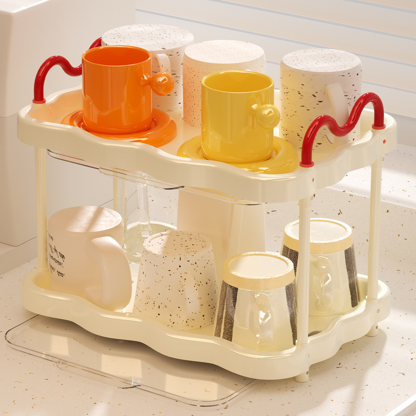 可拆沥水盘奶油风杯架双层沥水