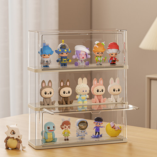 盲盒收纳前可开门叠加设计