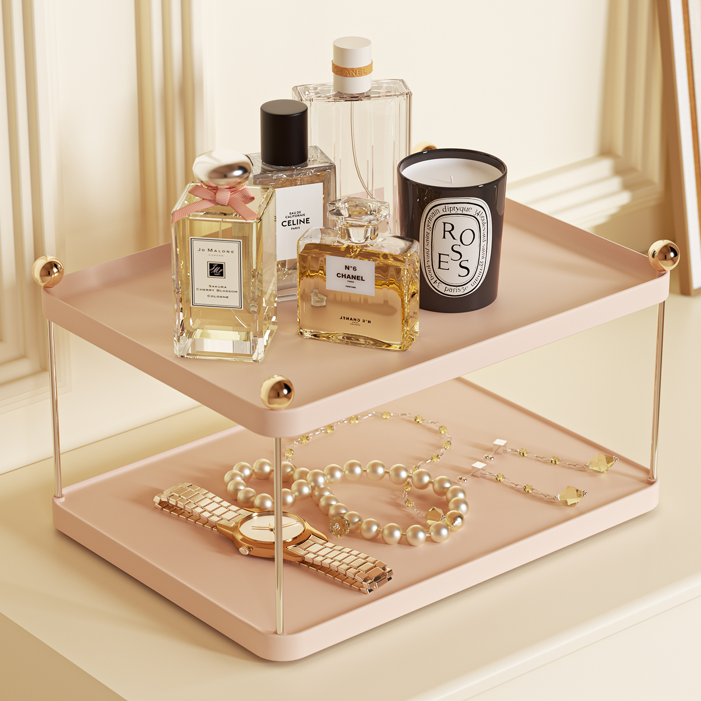 桌面收纳架入户玄关香水摆件多层置物架创意家用客厅杂物整理神器