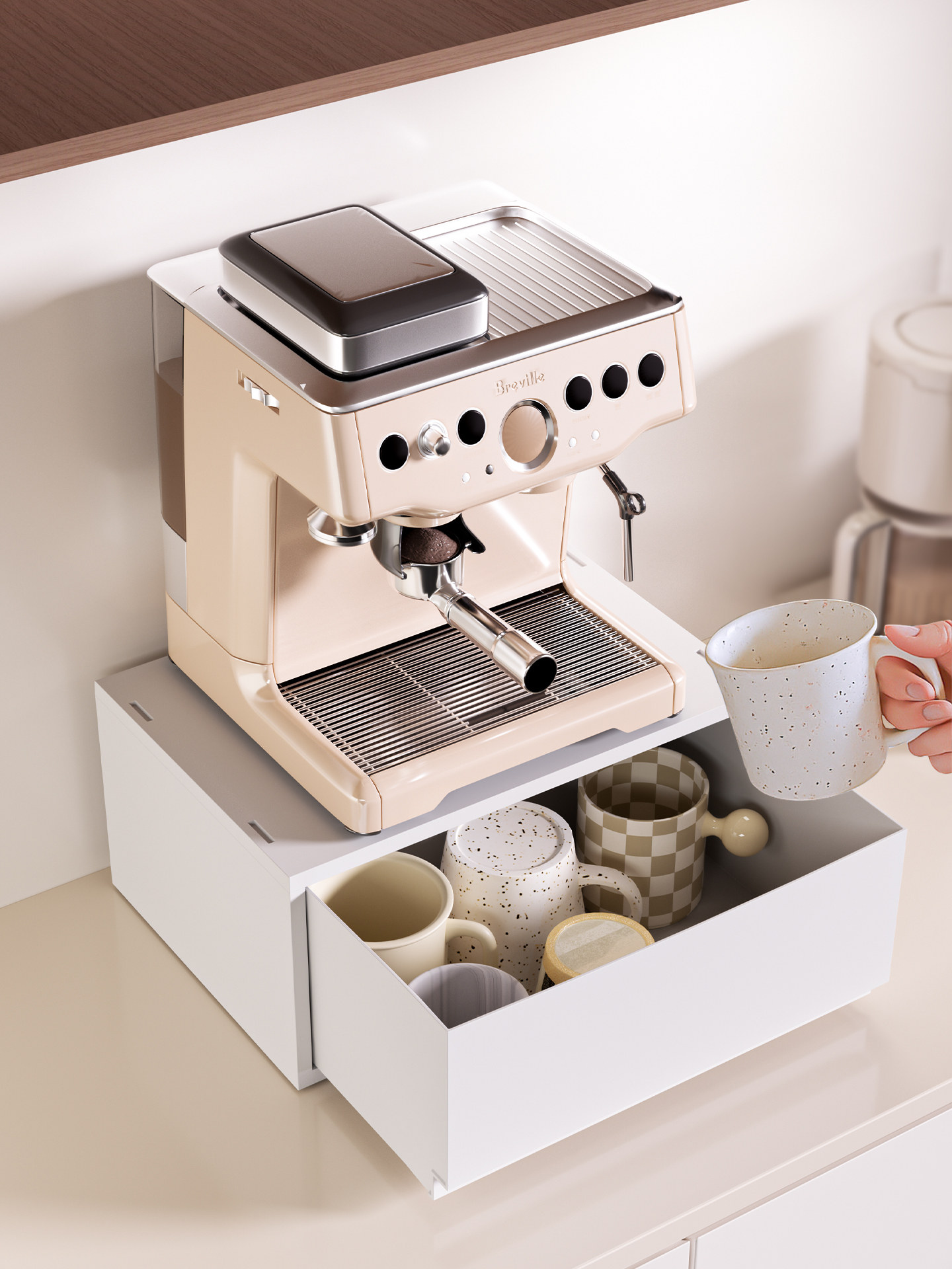 咖啡机置物架水吧台咖啡胶囊器具可抽拉收纳架餐边柜增高储物架