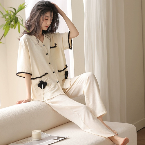 Хлопковая пижама, летние штаны, тонкий летний костюм, короткий рукав, популярно в интернете, подходит для подростков