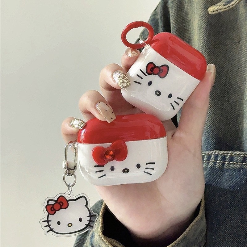 红色蝴蝶结凯蒂猫表情适用Airpods4/pro3耳机保护壳套二三代少女