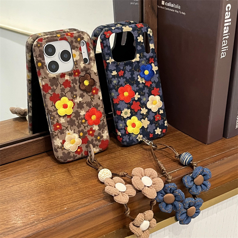 秋冬牛仔立体刺绣花朵适用iPhone17苹果16ProMax/15/14手机壳新款