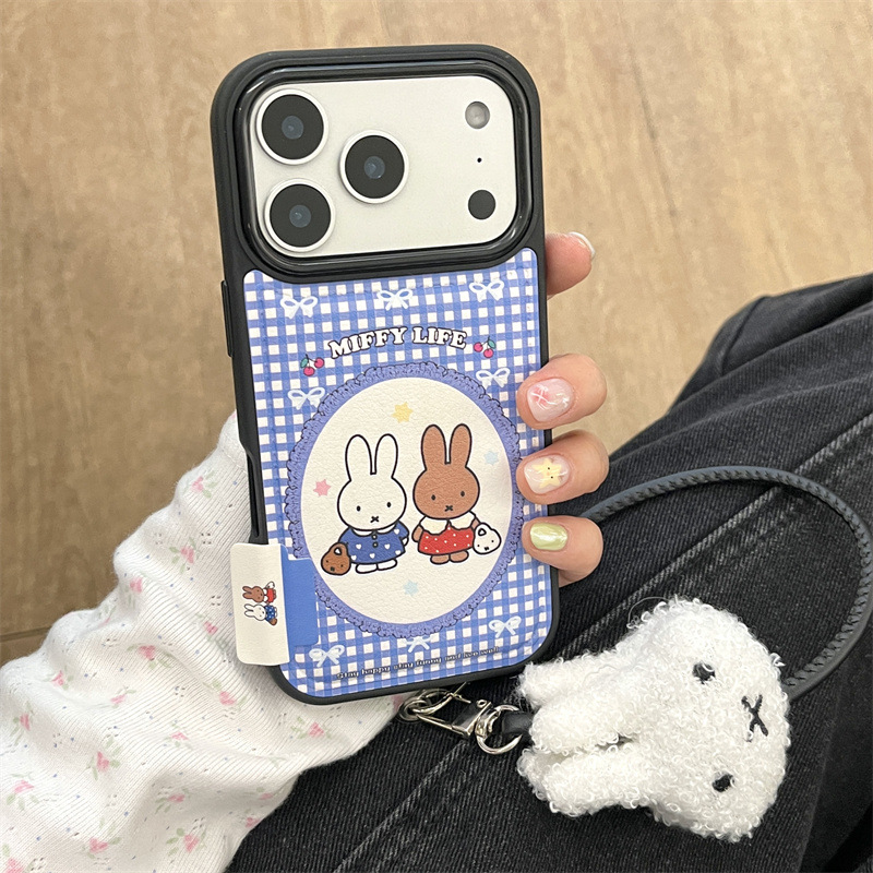 趣味卡通蓝格子蝴蝶结兔子适用iPhone17苹果16ProMax/15/14手机壳
