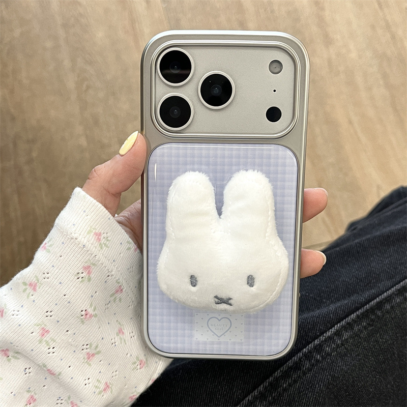 小清新满蓝格子立体兔子适用iPhone17苹果16ProMax/15/14手机壳潮