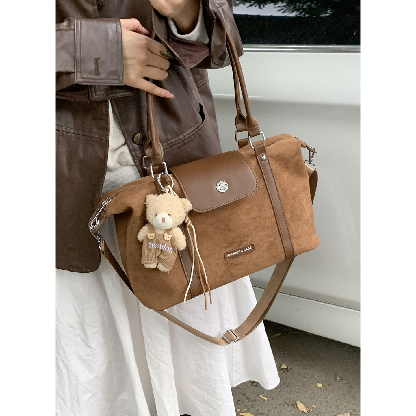 包包大容量女手提女士包2025秋季新款麂皮绒托特包简约斜挎旅行包