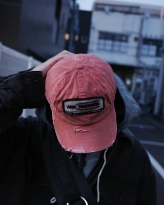 春夏新款蜡染帆布破坏做旧六片帽